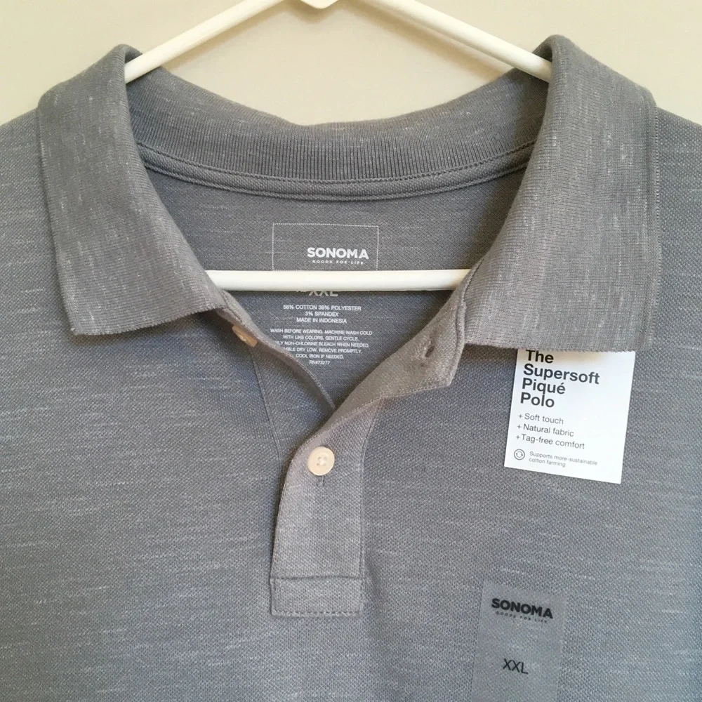 NWT Sonoma Supersoft Pique Polo / XXL Koala Grey Button Polo Shirt - Picture 3 of 8